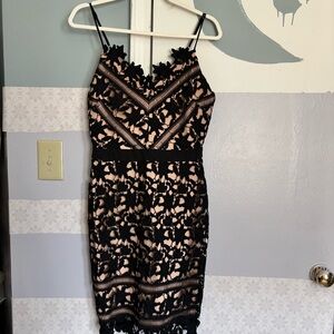 Adelyn Rae Black and Cream Lace Midi Dress